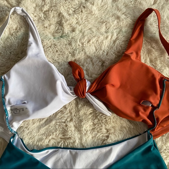 Colorblock Tie Front Cut-Out One Piece Swimsuit - Picture 7 of 8